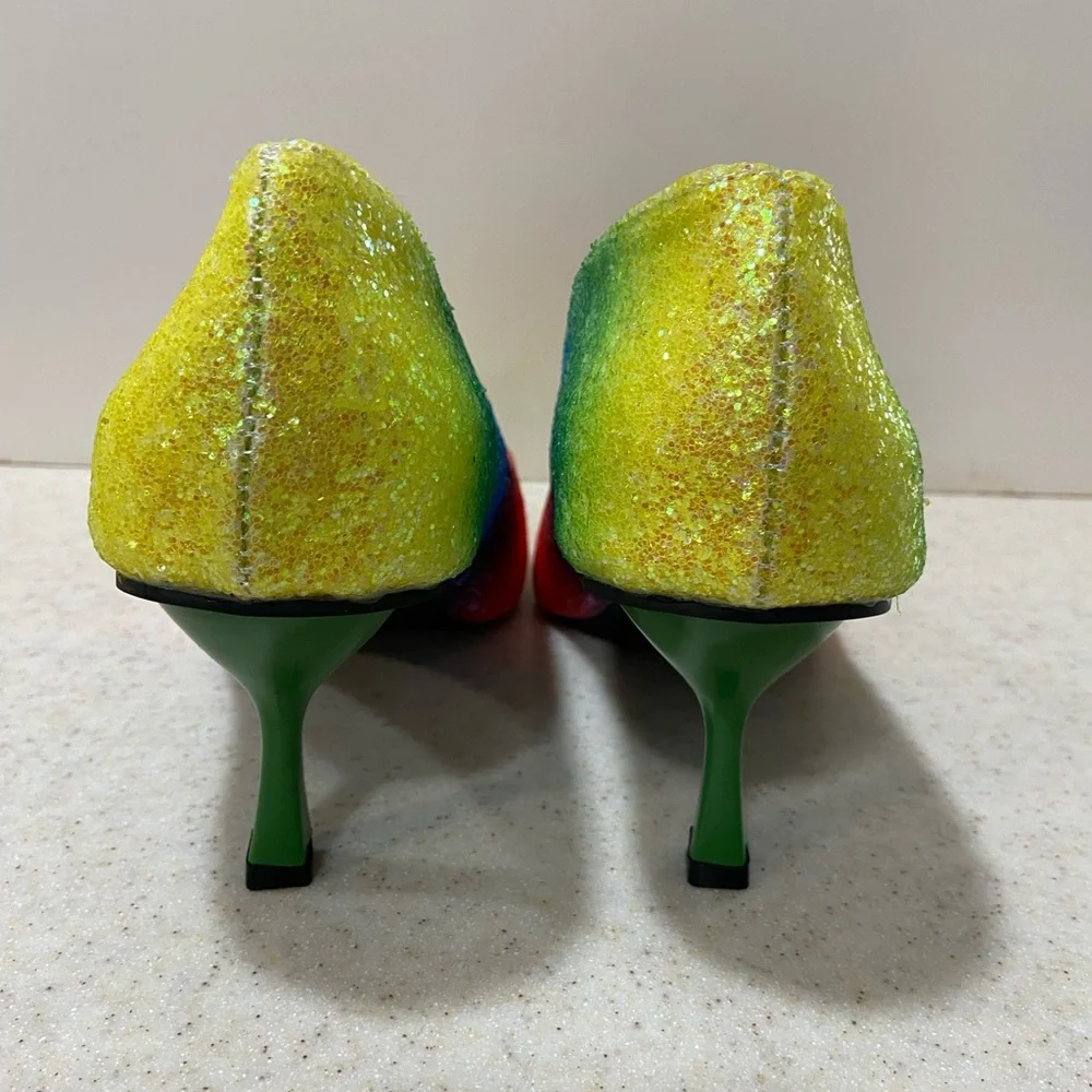 Rainbow Glitter Pointed-Toe Stiletto Pumps - EU 42